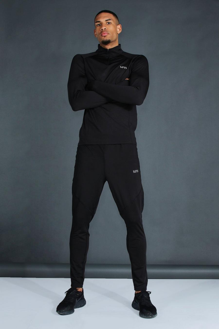 שחור חליפת טרנינג ספורטיבית בגזרה צמודה עם כיתוב Man וצווארון משפך לגברים גבוהים image number 1