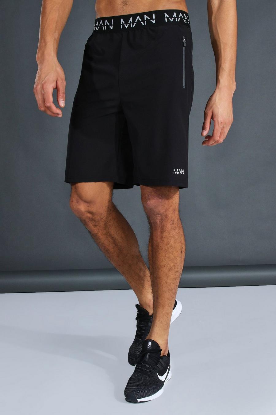 Black schwarz Tall Man Active Gym Shorts With Zip Pockets