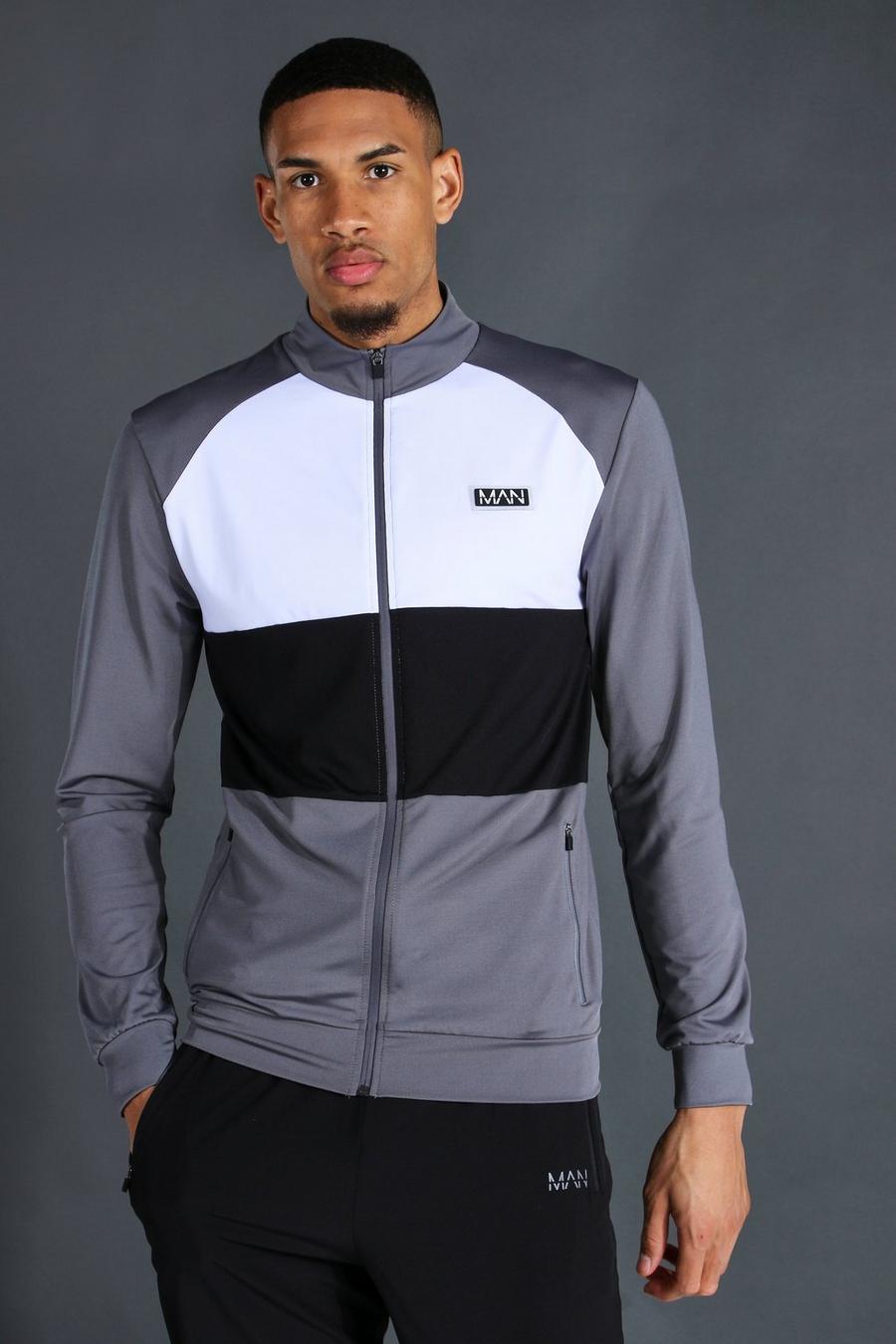 Charcoal Tall Man Active Funnel Neck Zip Track Top image number 1