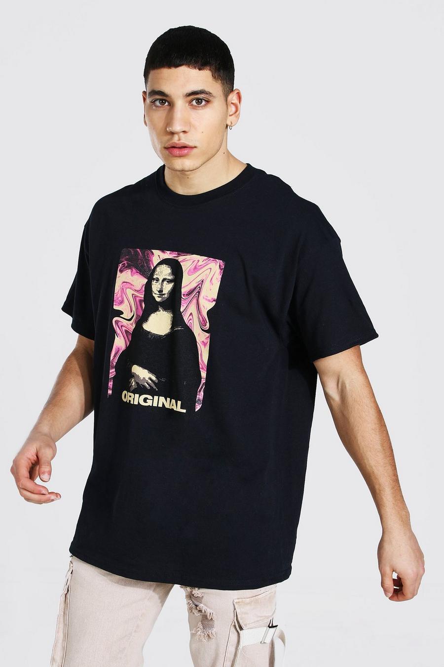 Black Oversized Mona Lisa Graphic T-Shirt image number 1