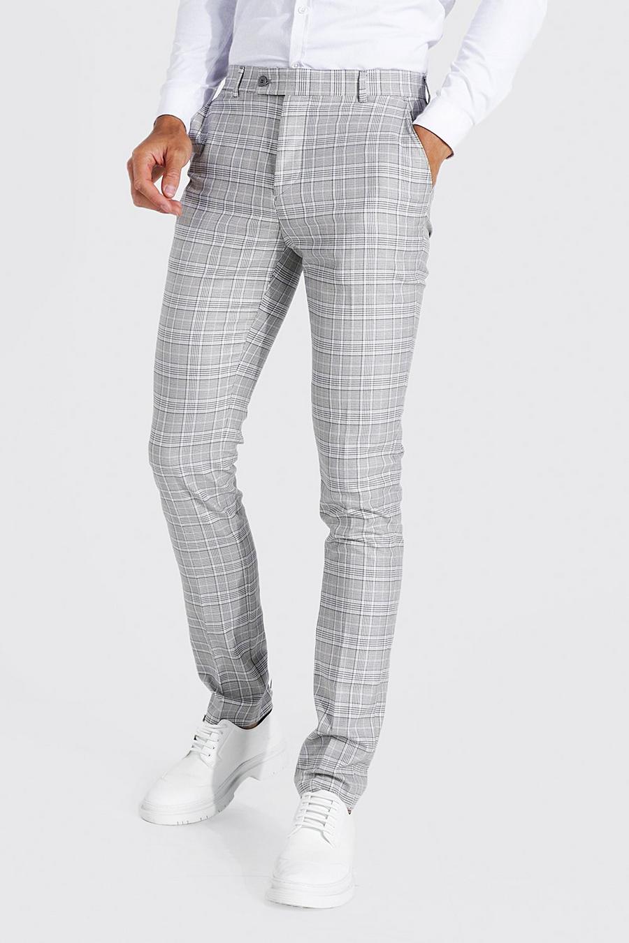 Grey grå Tall Straight Leg Check Chain Smart Trouser image number 1