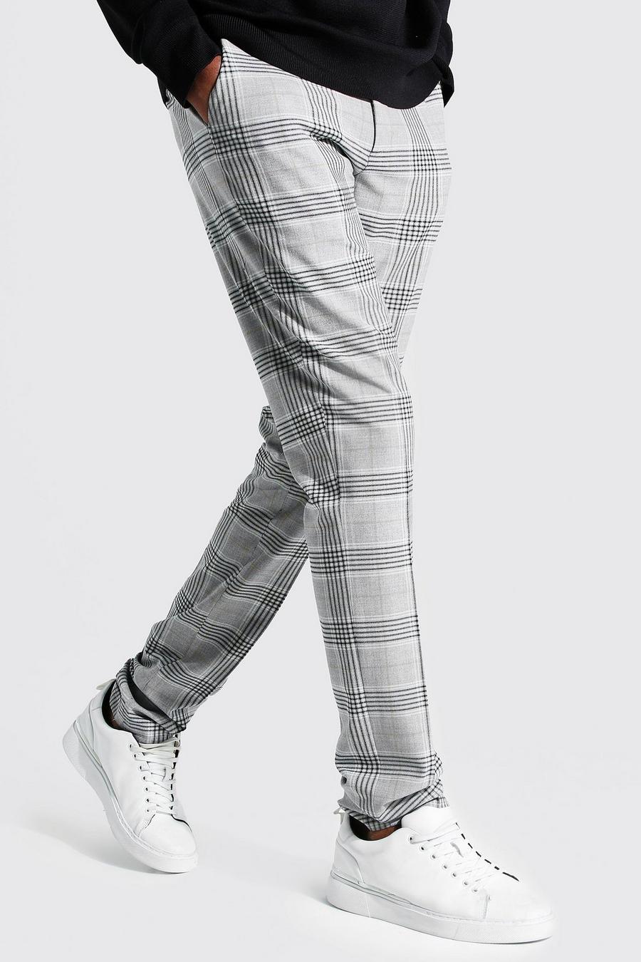 Grey Tall Straight Leg Windowpane Check Smart Pants image number 1