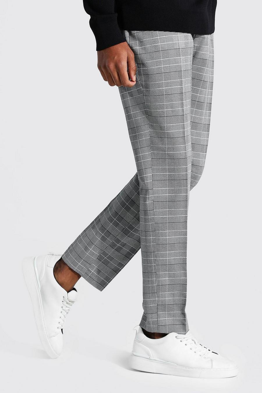 Grey Tall - Ankellånga rutiga kostymbyxor med raka ben image number 1