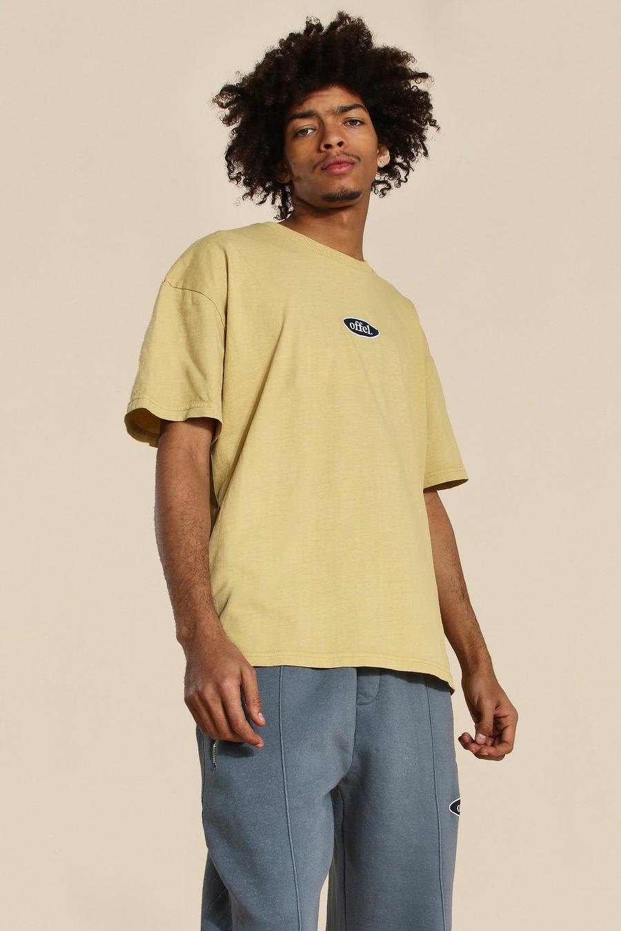 T-Shirt in Übergröße mit Washed-Effekt und Worldwide-Print, Gelb image number 1