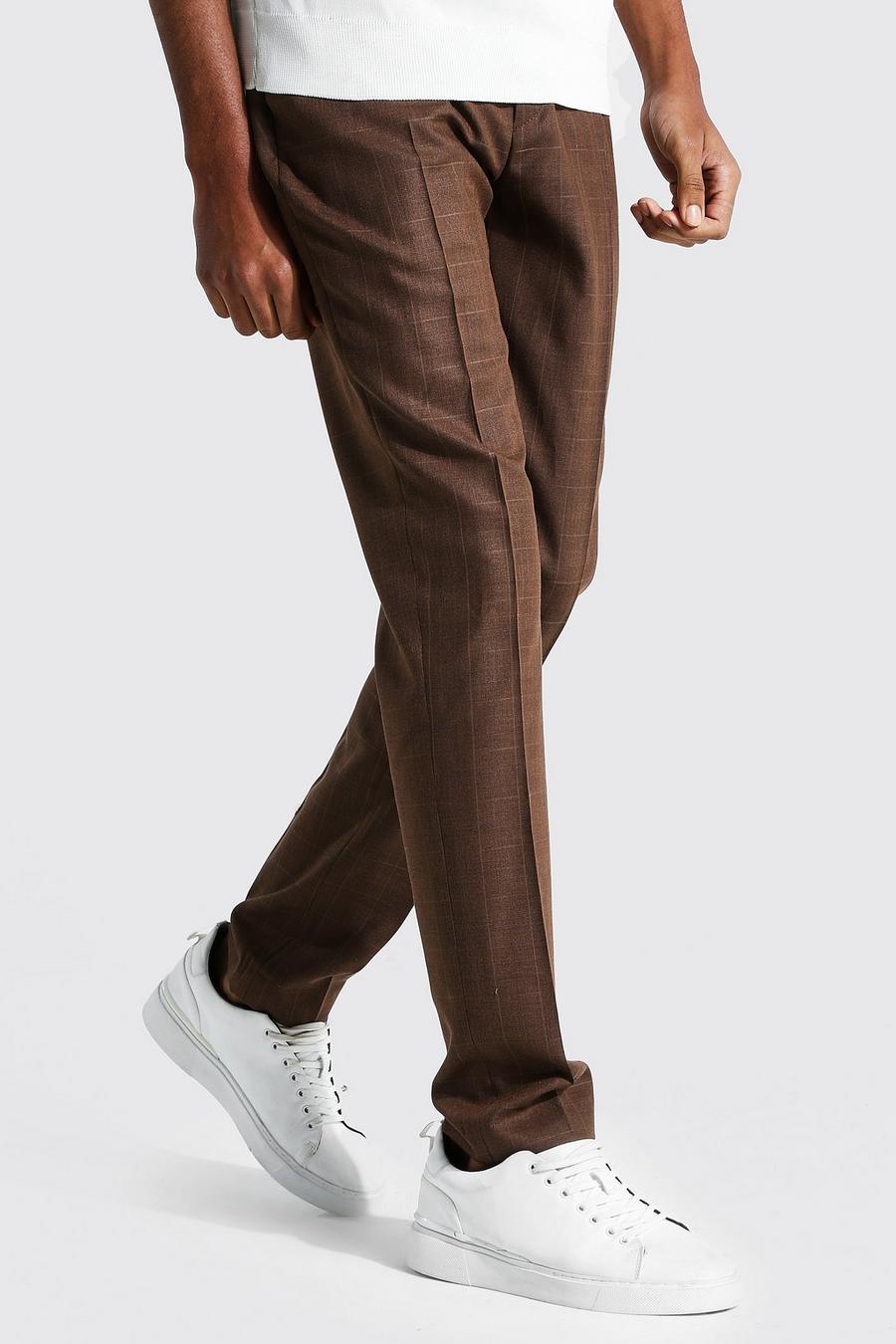 Brown Tall Geruite Toelopende Korte Pantalons image number 1