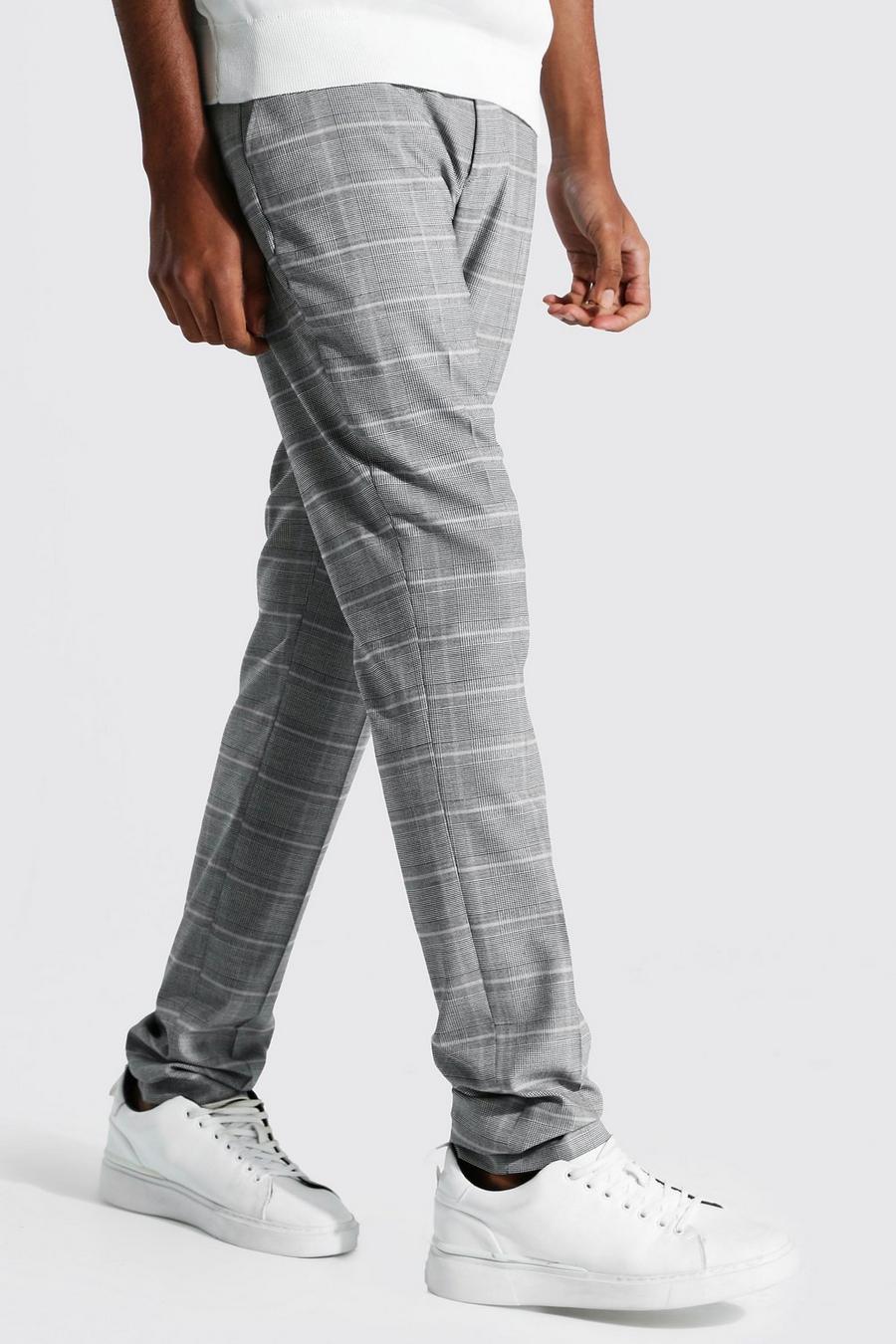 Grey Tall Straight Leg Windowpane Check Smart Trouser image number 1