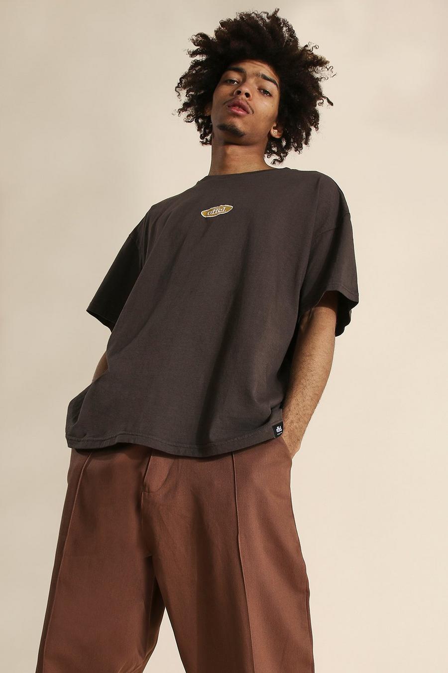 T-shirt oversize effetto lavaggio con stampa Worldwide, Marrone marrón image number 1