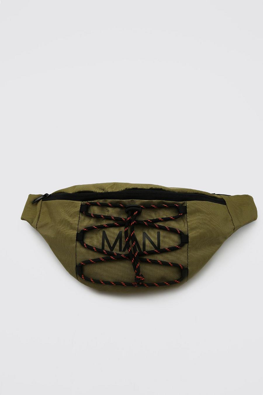 Khaki Man Branded Fanny Pack With Lace Up Detail image number 1