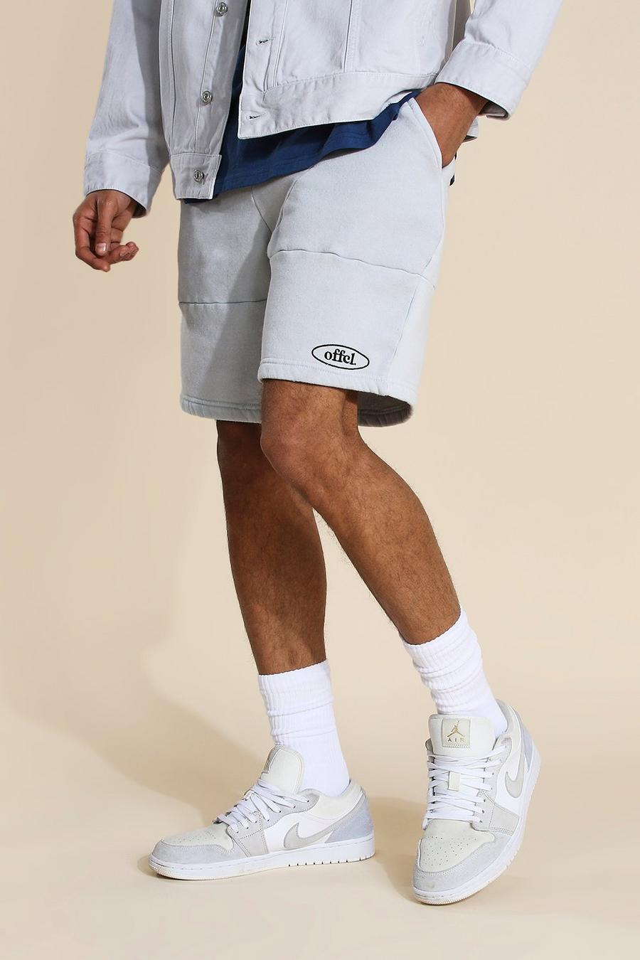 Grey Oversized Official Panelled Washed Shorts image number 1