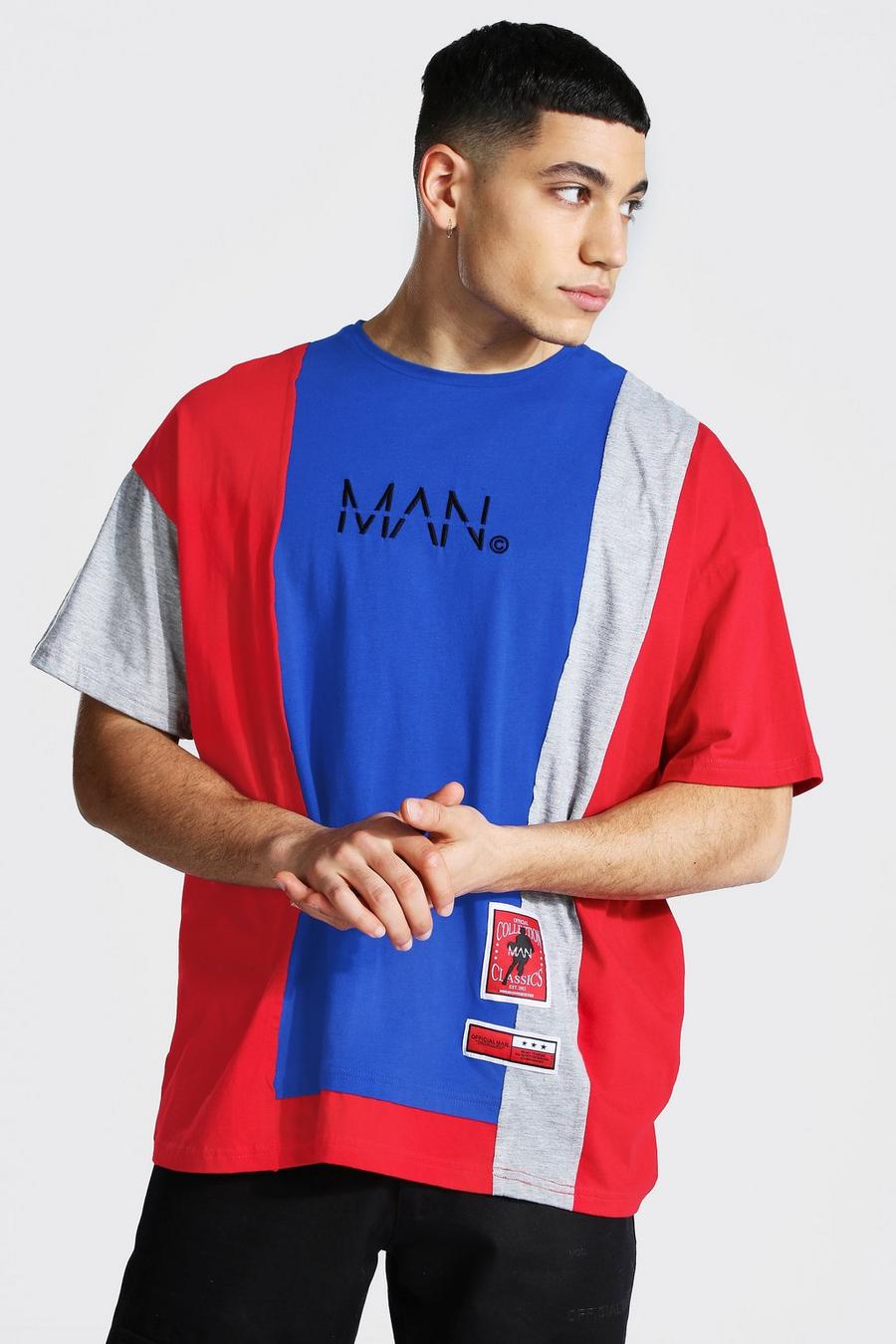 Übergroßes T-Shirt mit Colorblock und Original Man-Print, Rot image number 1