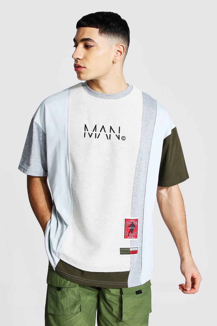 Grey Oversized Original Man Colour Block T-shirt image number 1