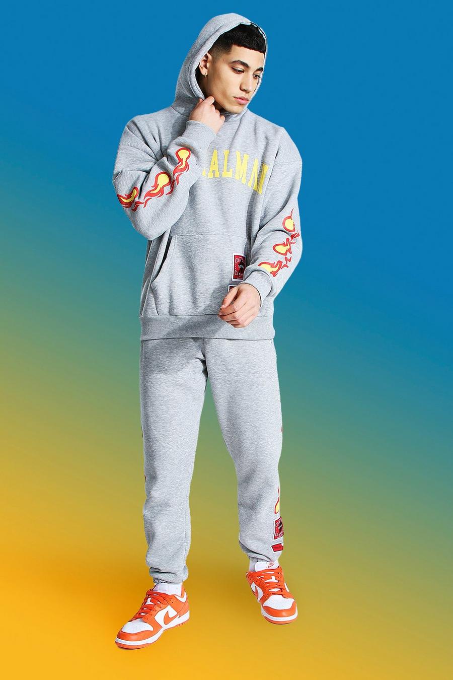Grey marl Official Man Hooded Tracksuit With Fire Print image number 1