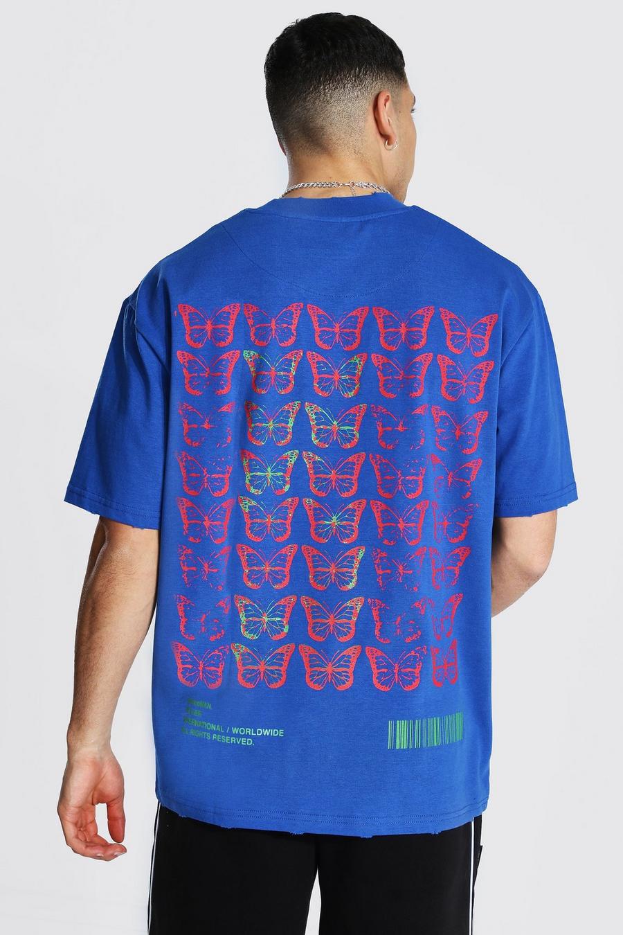 Cobalt blau Butterfly Back Print Oversized T-shirt image number 1