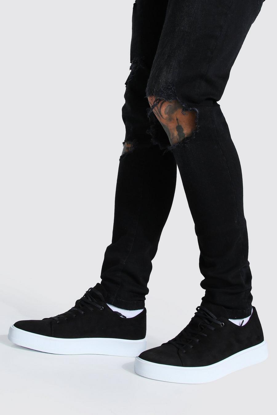 Black Sneakers i mockaimitation med snörning image number 1