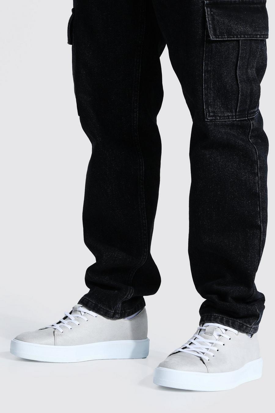 Grey Sneakers i mockaimitation med snörning image number 1
