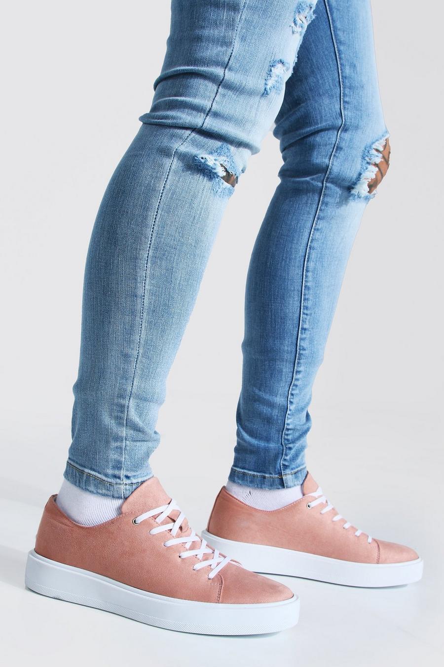 Pink Suede Lace Up Sneakers image number 1