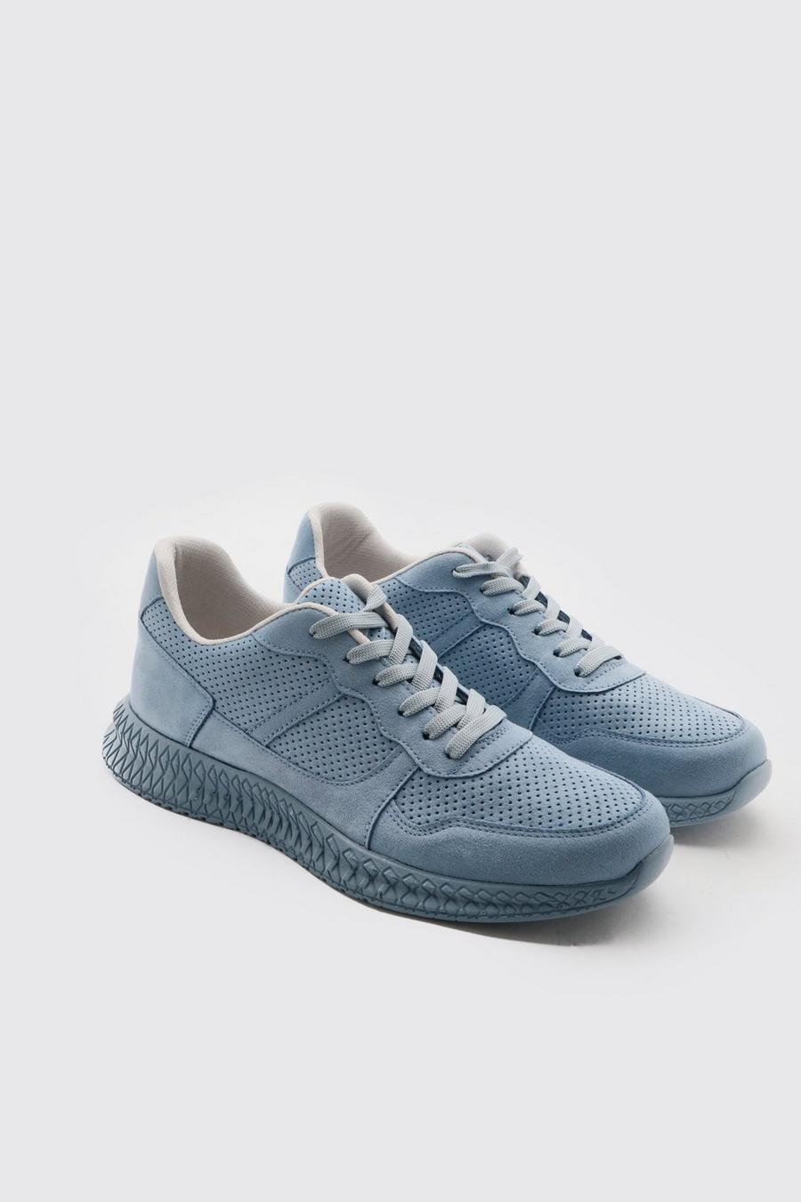 Blue Sneakers med paneler i mocka image number 1