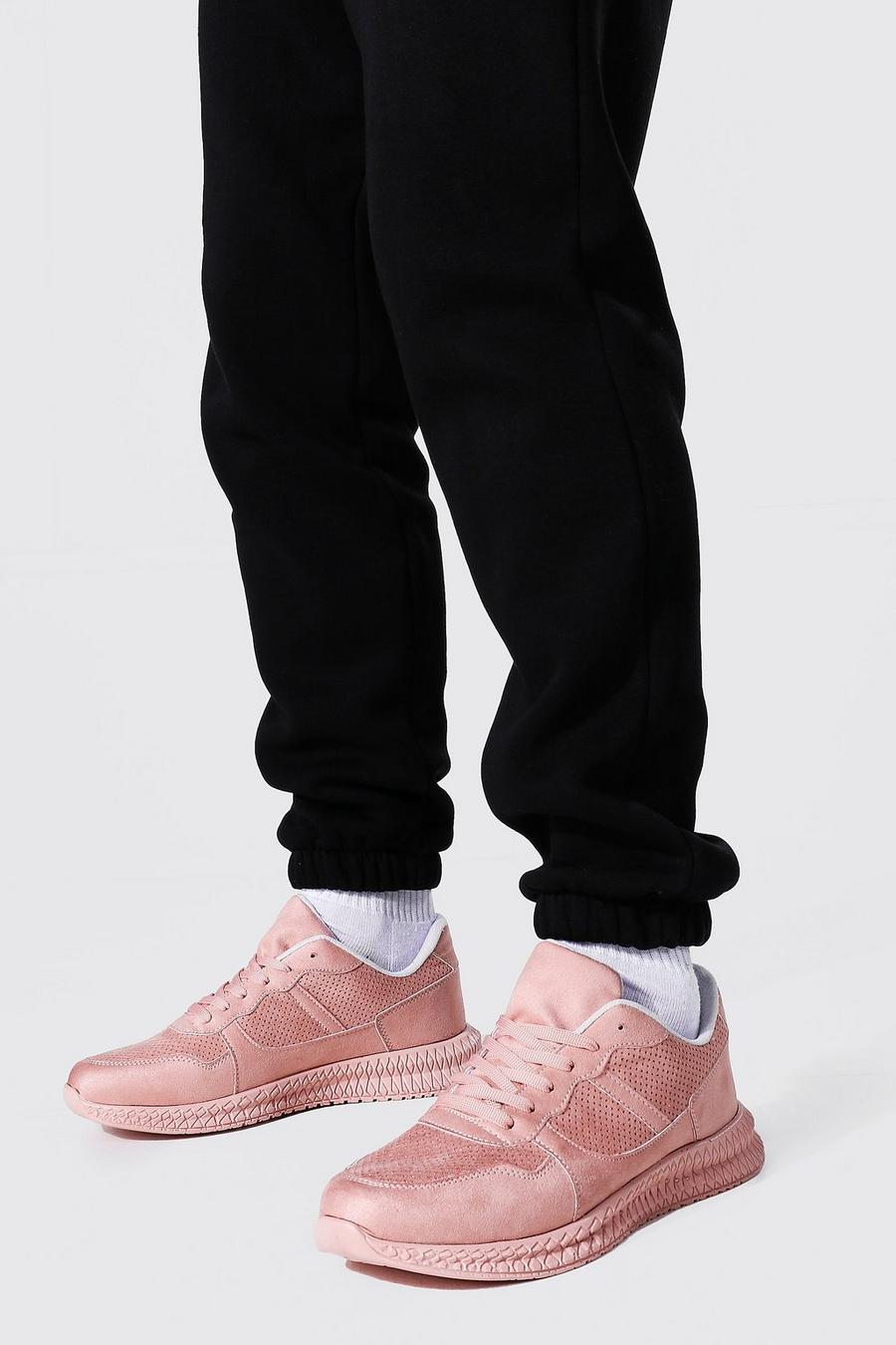 Pink Sneakers med paneler i mocka image number 1