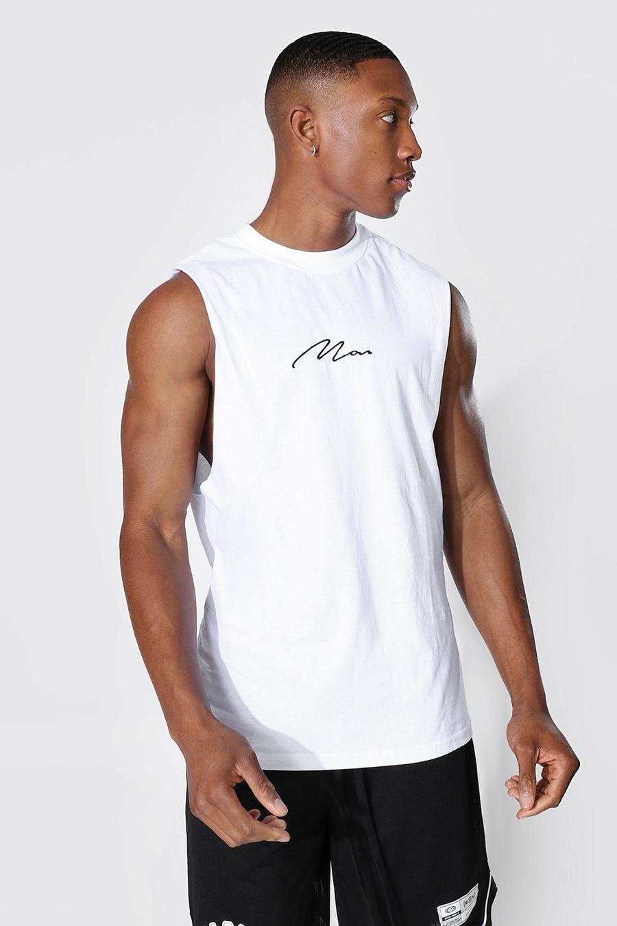 Camiseta de tirantes con sisa caída de la firma MAN, Blanco image number 1