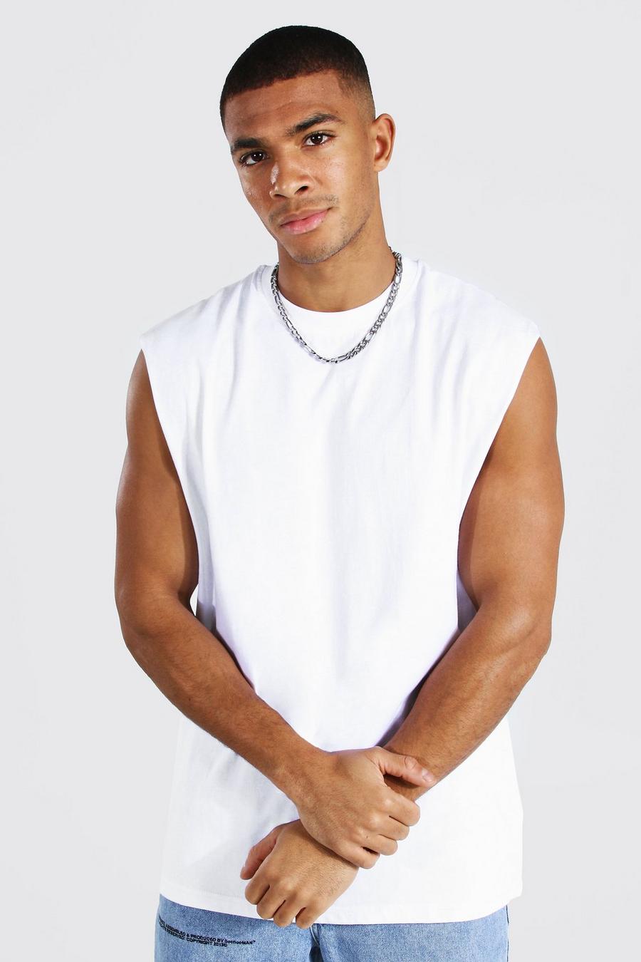 White Oversized Drop Armhole Tank image number 1