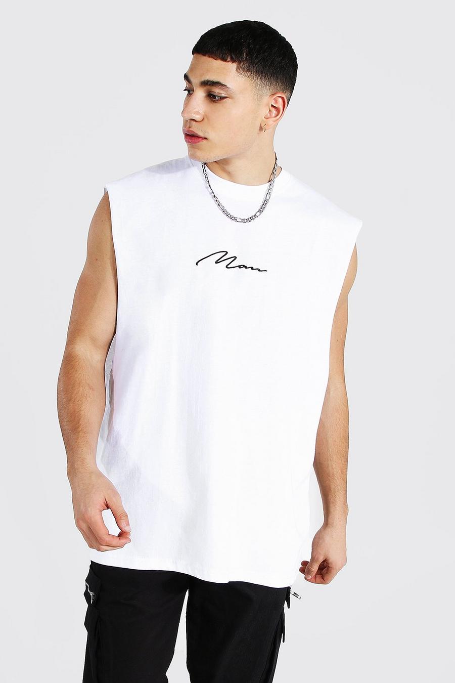 White Oversized Man Signature Tank Top Met Grote Armgaten image number 1