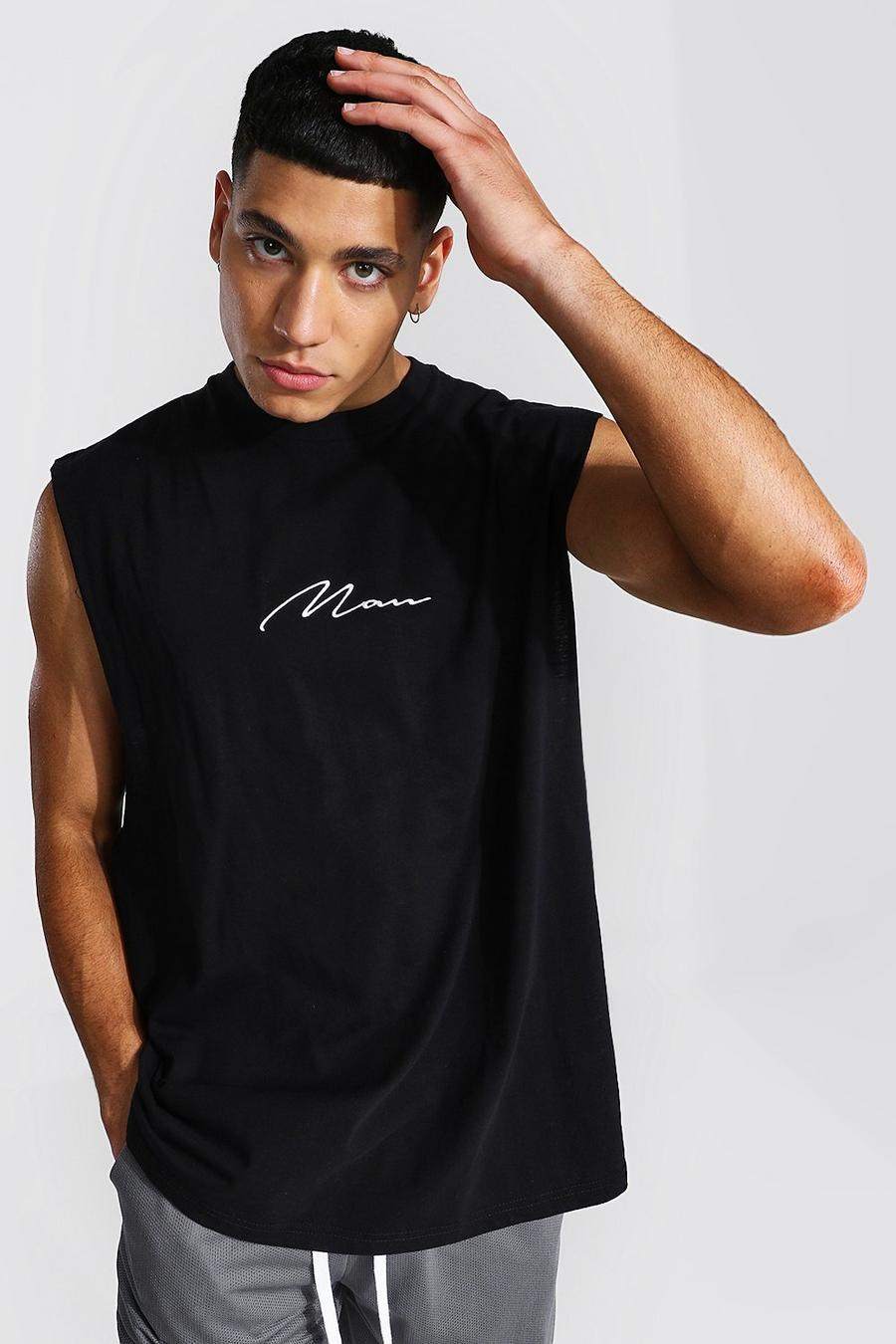 Camiseta ancha de tirantes con sisa caída de la firma MAN, Negro image number 1