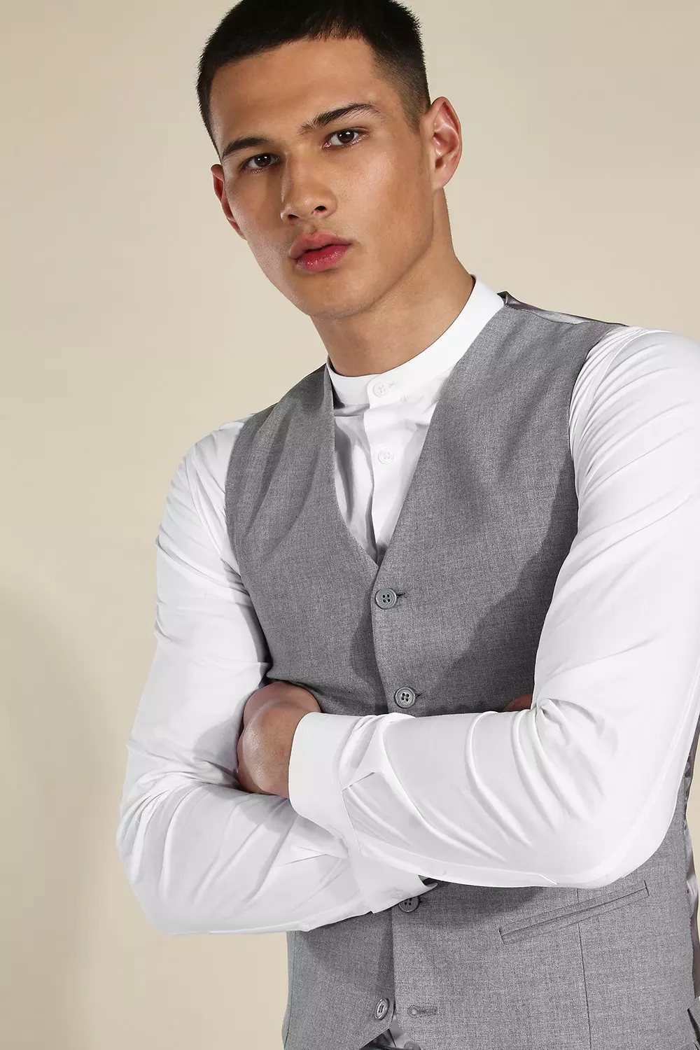 Skinny Grey Waistcoat Boohoo