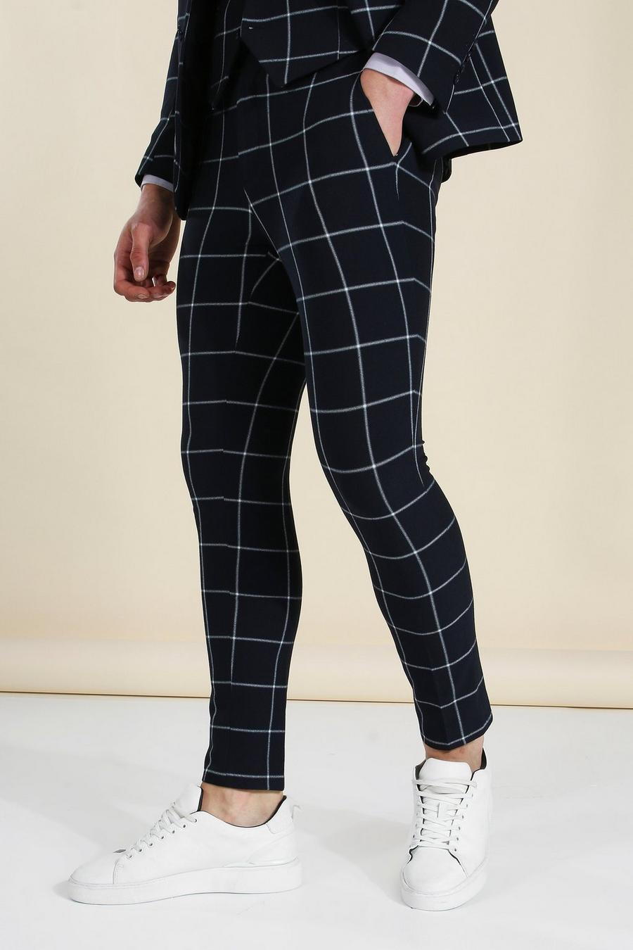 Black Super Skinny Large Check Suit Trousers image number 1