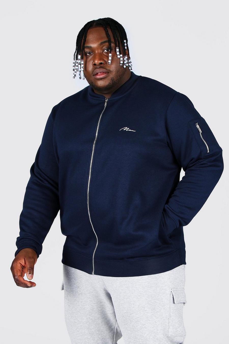 Bomber Ma1 Plus Size in jersey con scritta Man, Blu oltremare image number 1