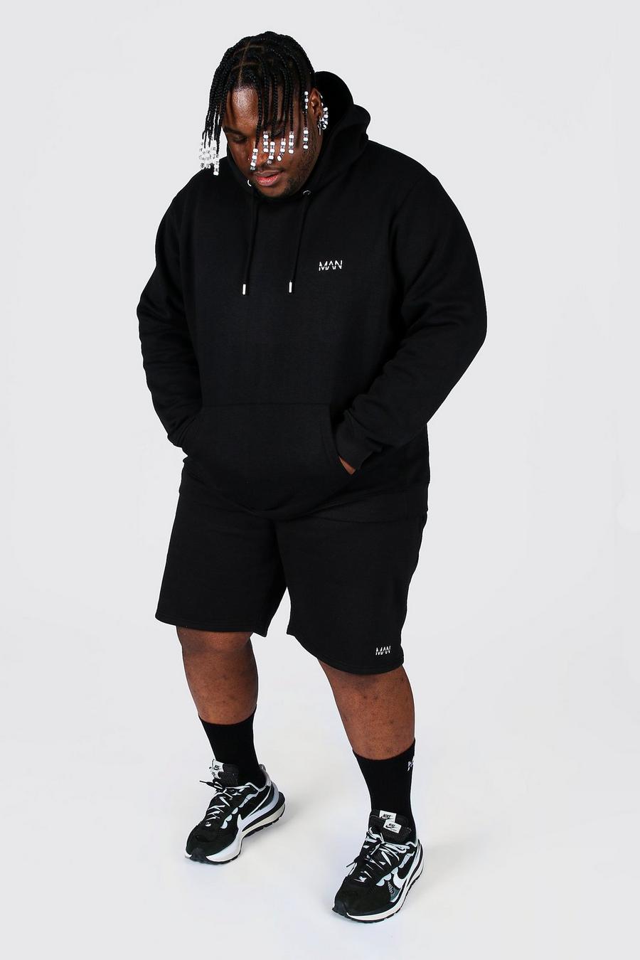 Black Plus Size Man Dash Hooded Short Tracksuit image number 1