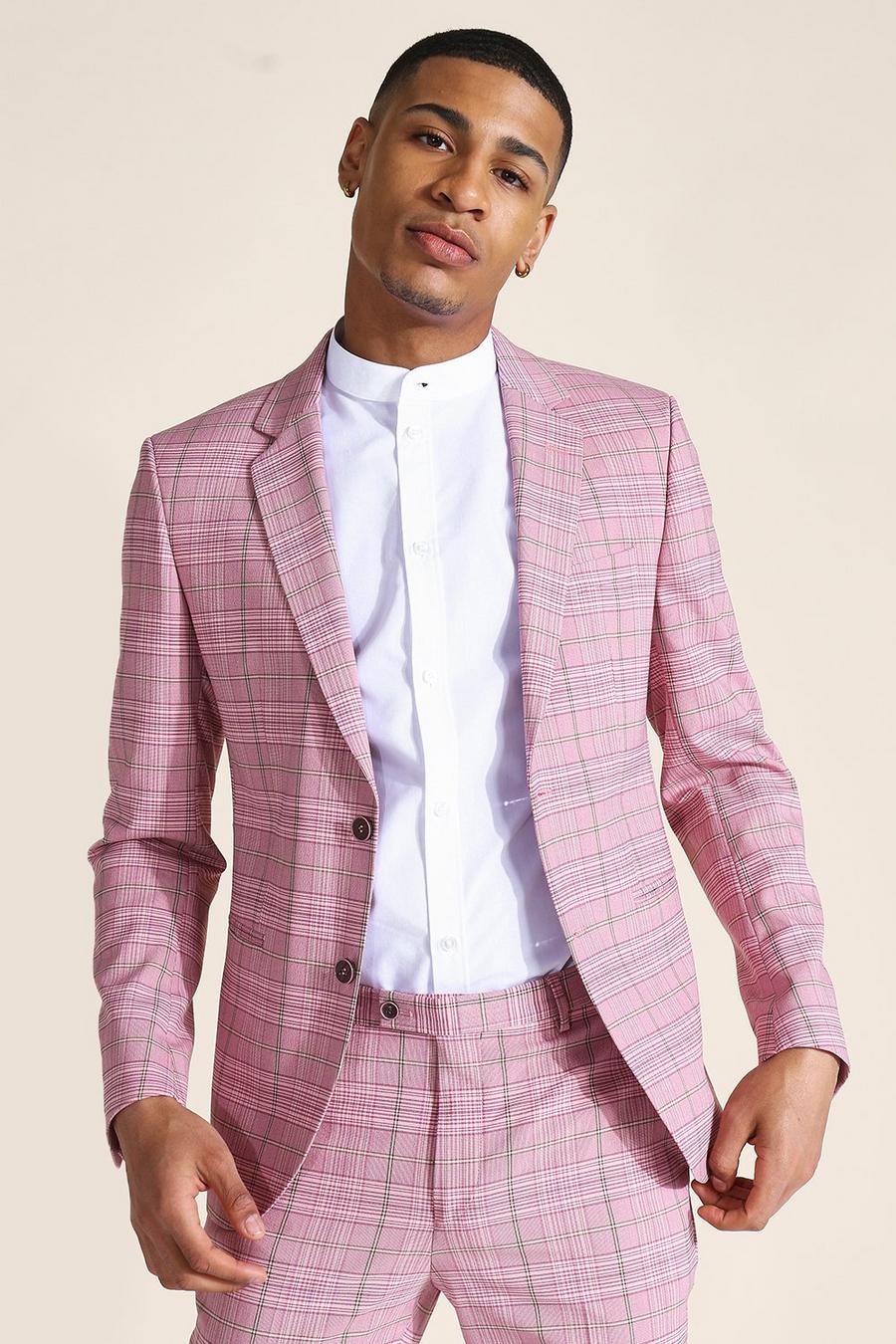 Purple Skinny Check Single Breasted Suit Jacket image number 1
