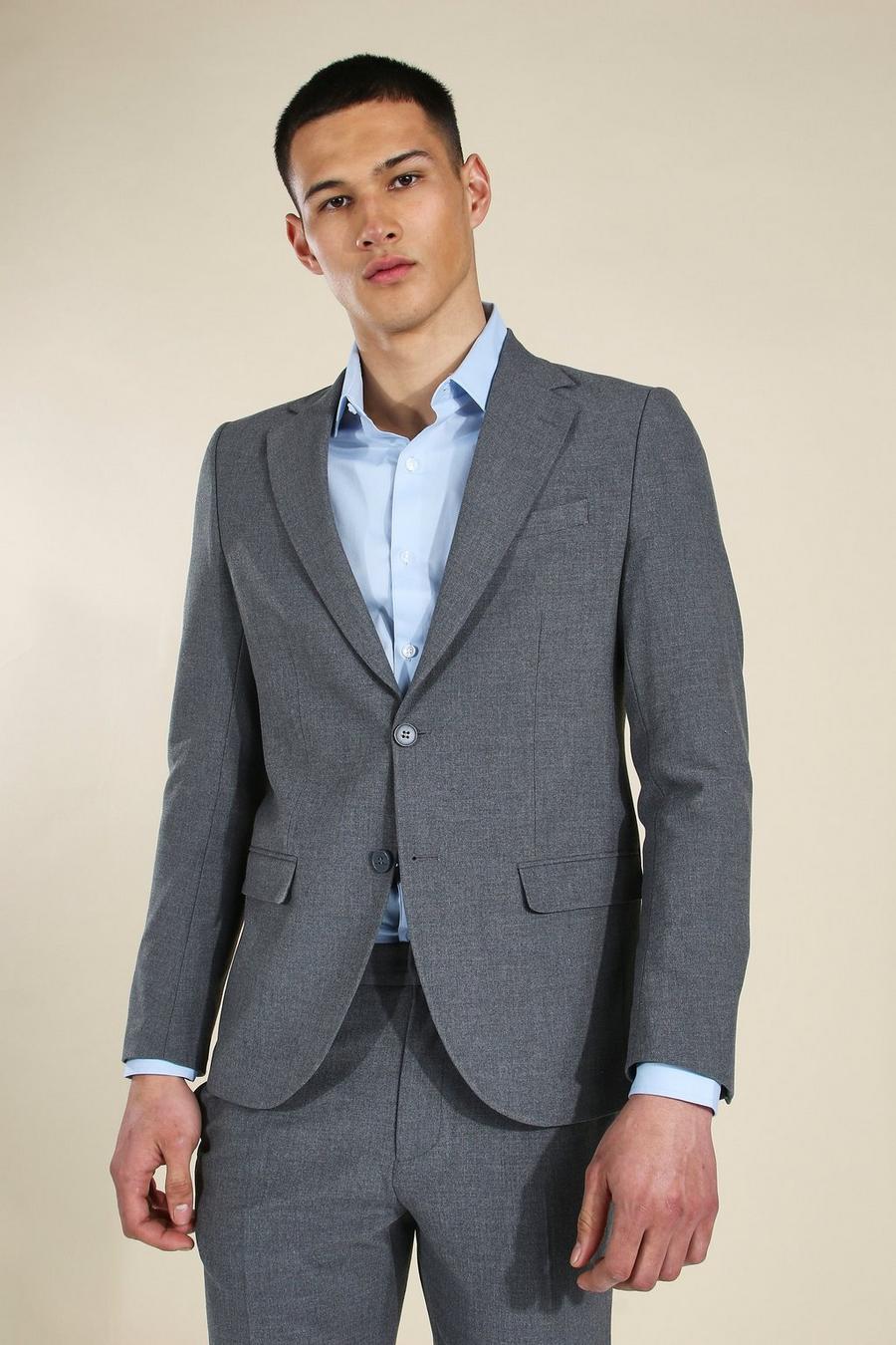 Chaqueta de traje gris ajustada con botonadura simple image number 1