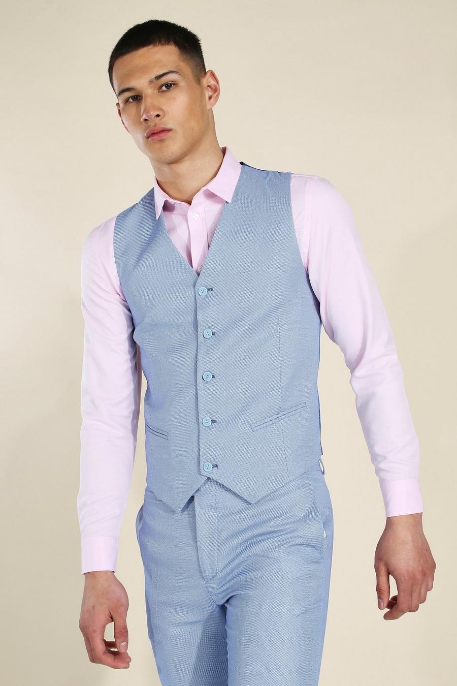 Skinny Blue Textured Waistcoat image number 1