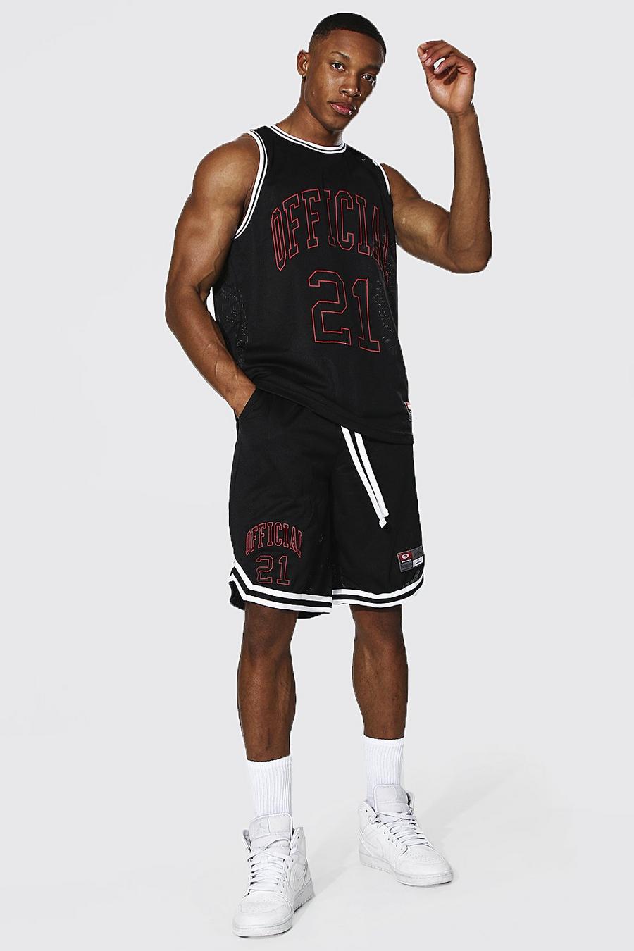 Black MAN Official Basketlinne och shorts i airtex image number 1