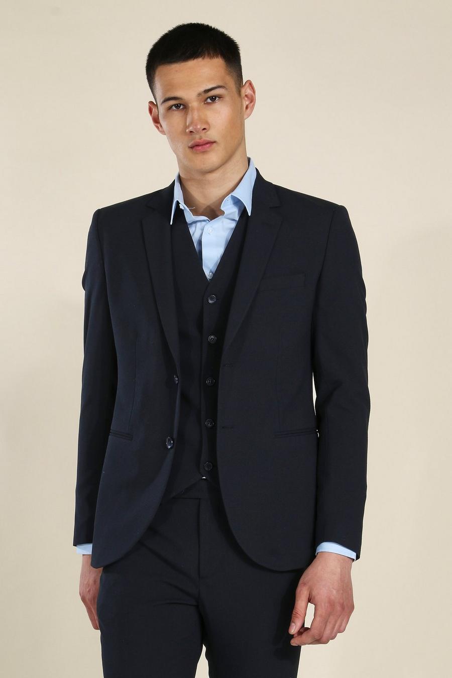 Giacca monopetto Skinny Fit blu navy scuro, Blu oltremare