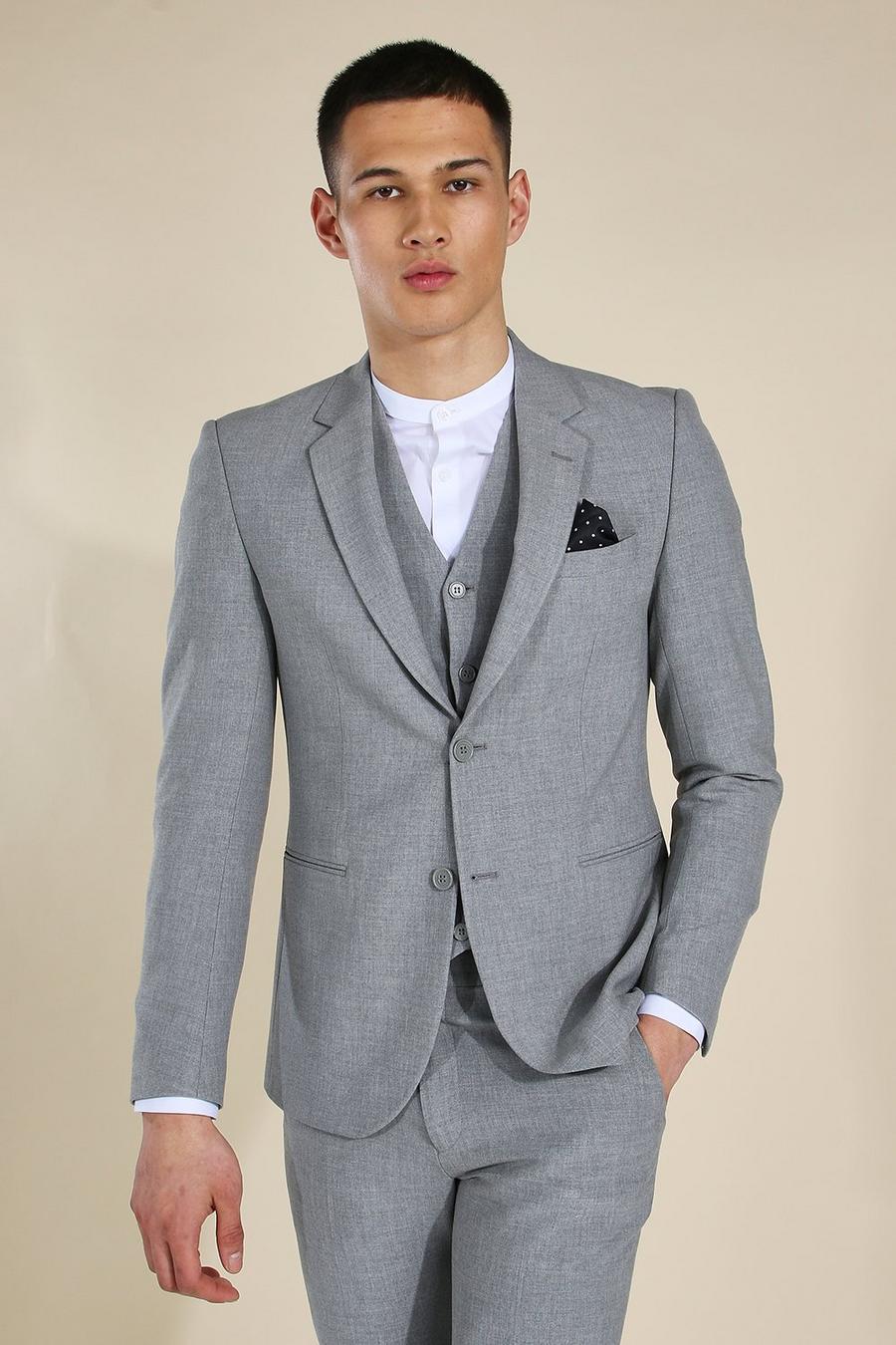 Einreihige graue Skinny Anzugjacke, Grau grey image number 1