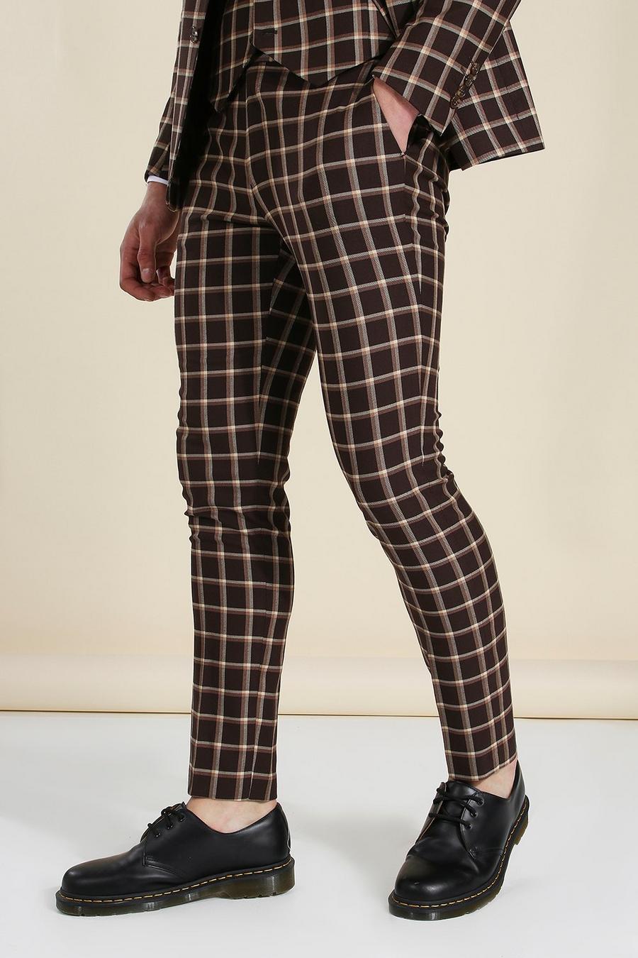 Skinny Brown Check Suit Trousers image number 1