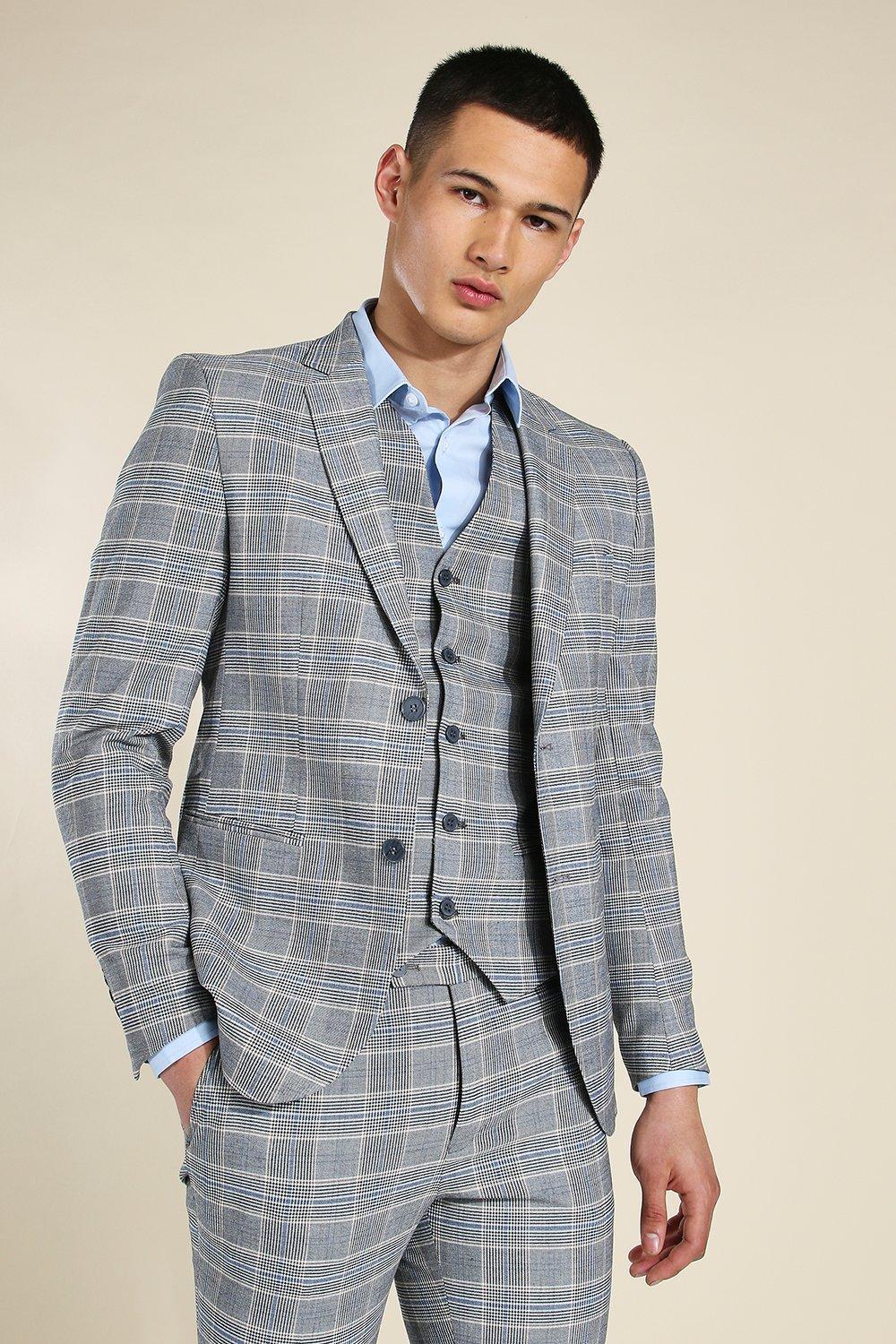 Skinny Grey Check Single Breasted Jacket