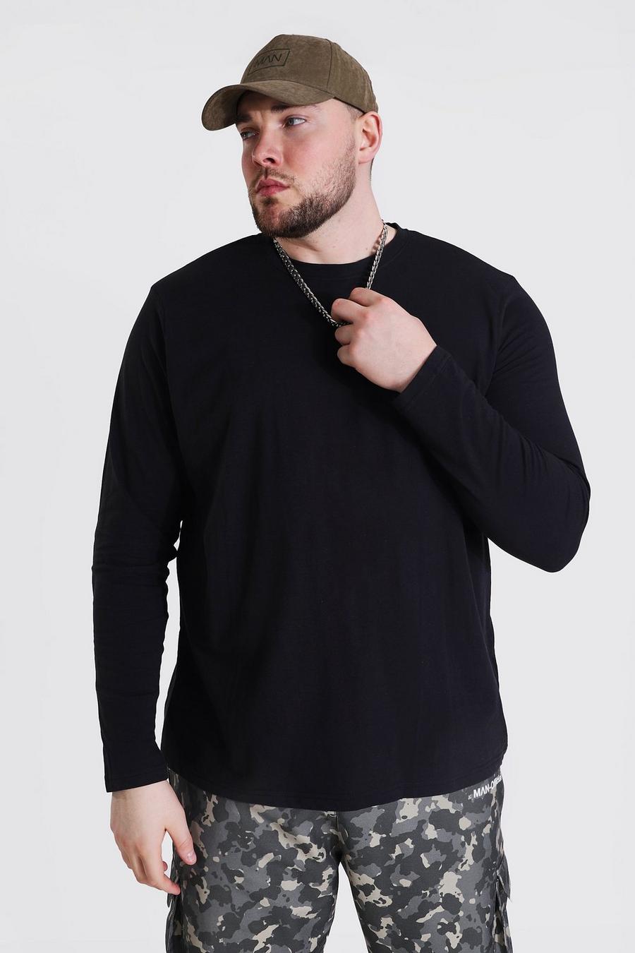 Black Plus Size Basic T-Shirt Met Lange Mouwen image number 1