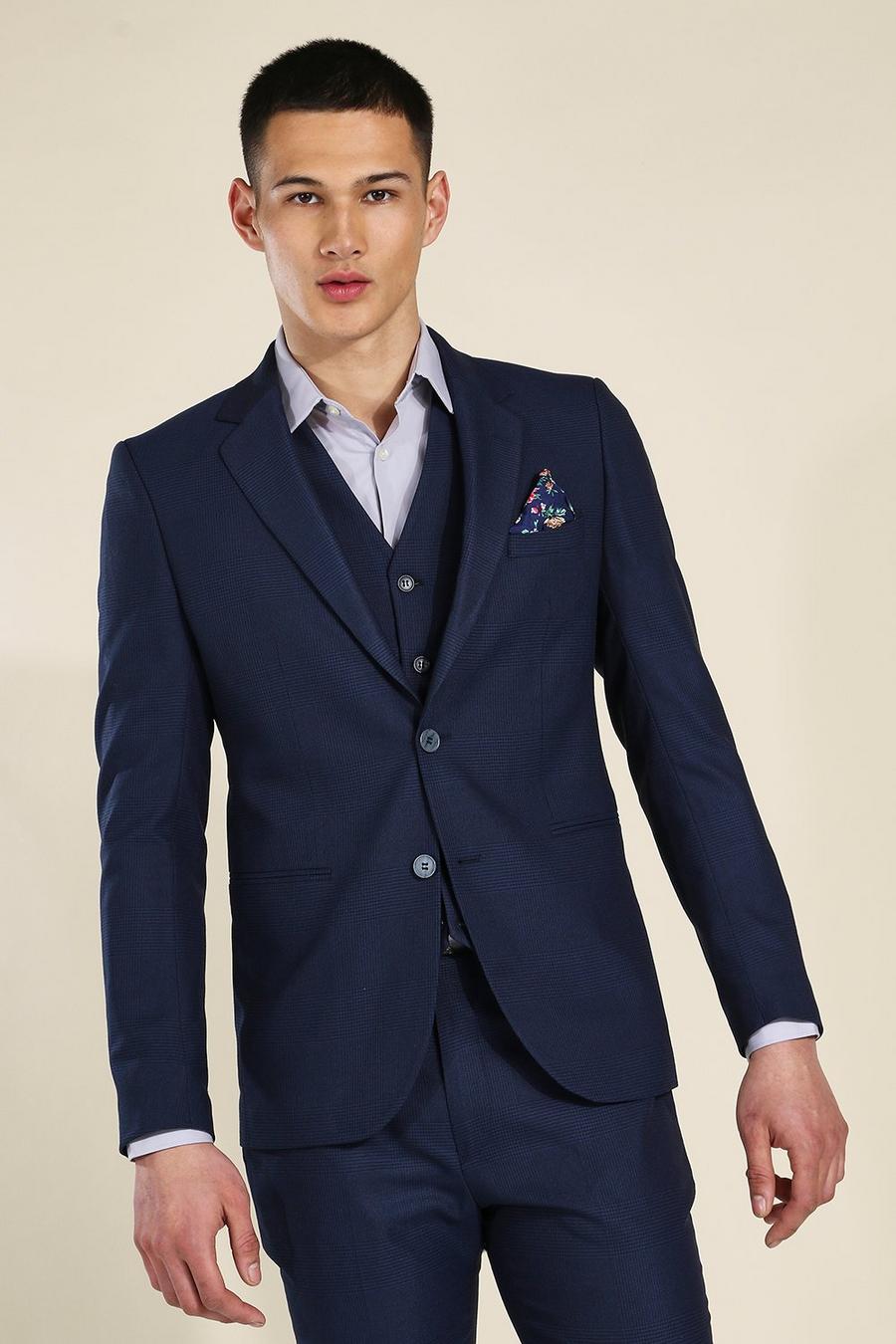 Skinny Navy Check Single Breasted Jacket image number 1
