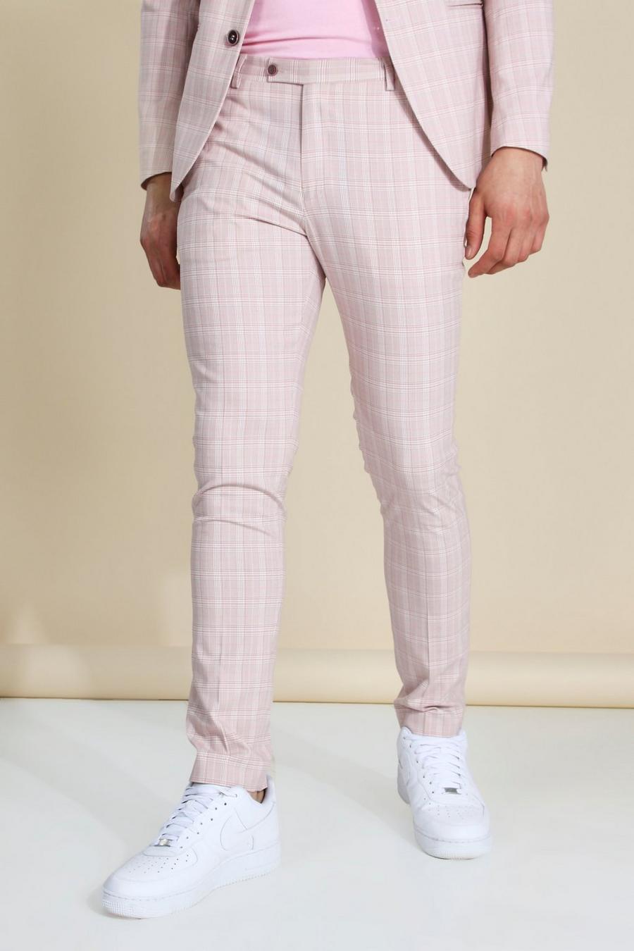 מכנסי חליפה סקיני עם הדפס משבצות ורוד image number 1