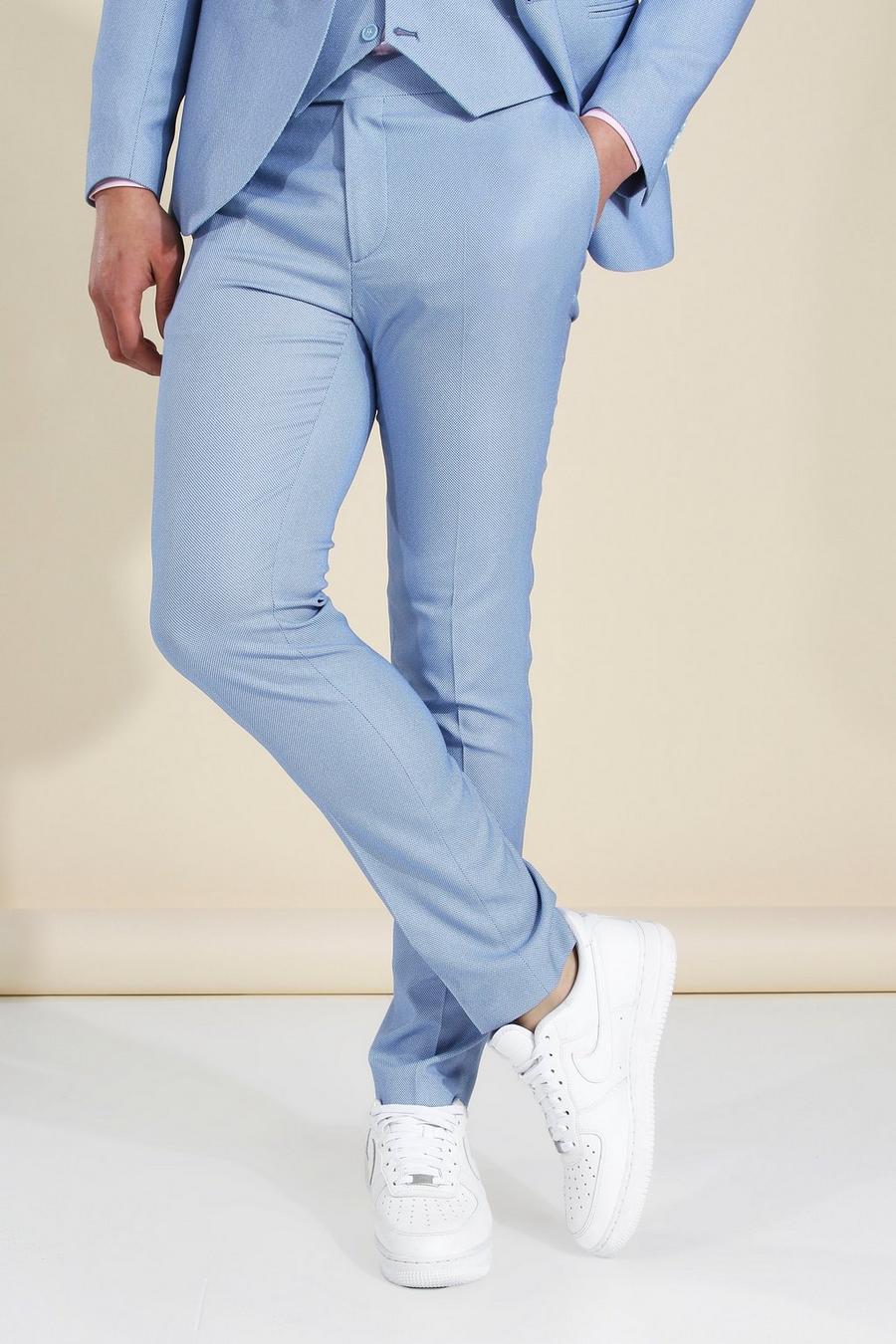 Blue Skinny Textured Suit Trousers image number 1