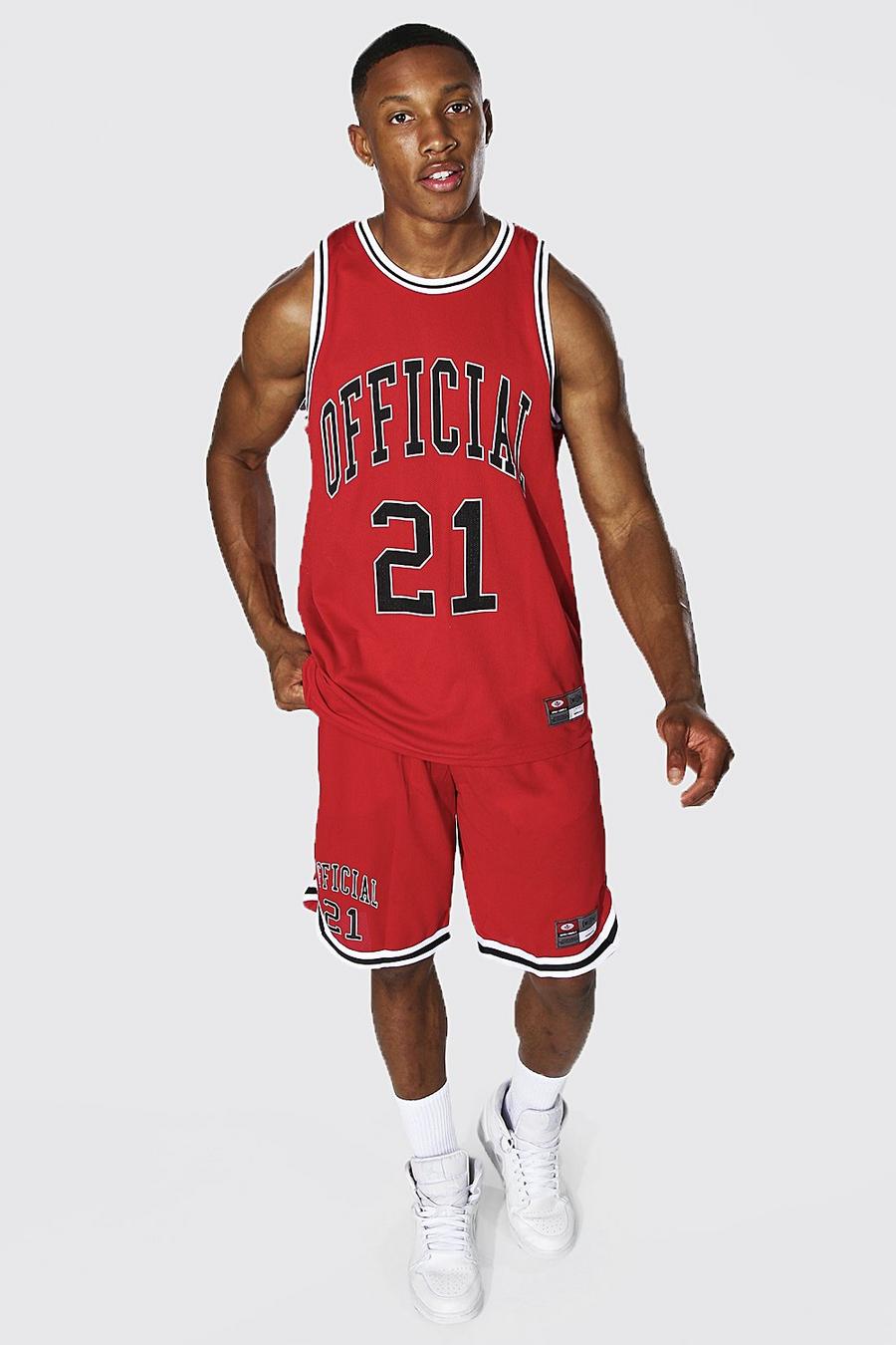 Red Man Official Mesh Tank And Basketball Short Set image number 1