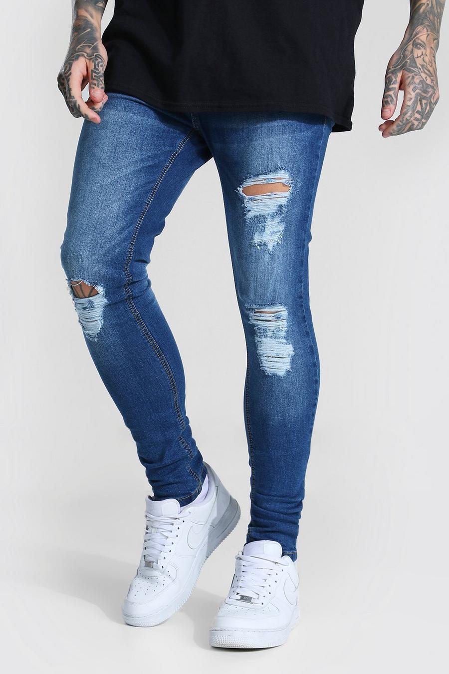 Light blue Super Skinny Jeans With All Over Rips image number 1