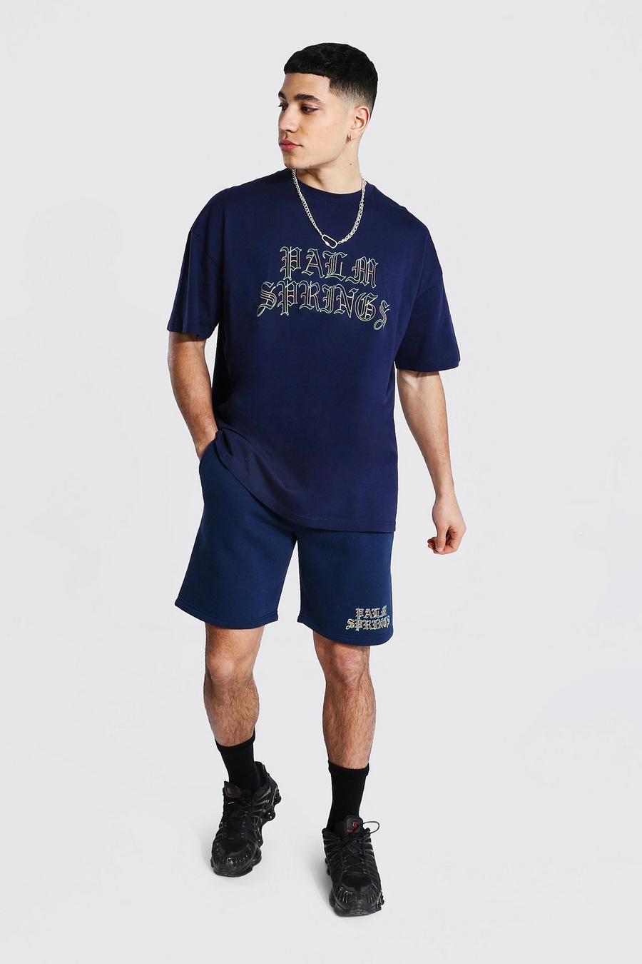 Navy Oversized Springs Ombre Print Tee and Short Set image number 1