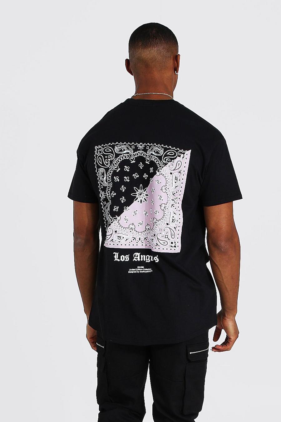 Loose Fit T-Shirt mit Bandana und rückseitigem Print, Schwarz image number 1