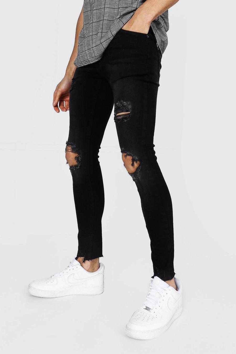 Washed black Super Skinny Jeans With All Over Rips image number 1
