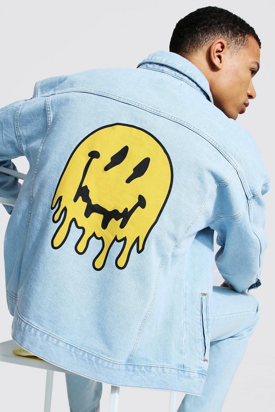 Light blue Tall Boxy Fit Denim Jacket With Drip Face image number 1