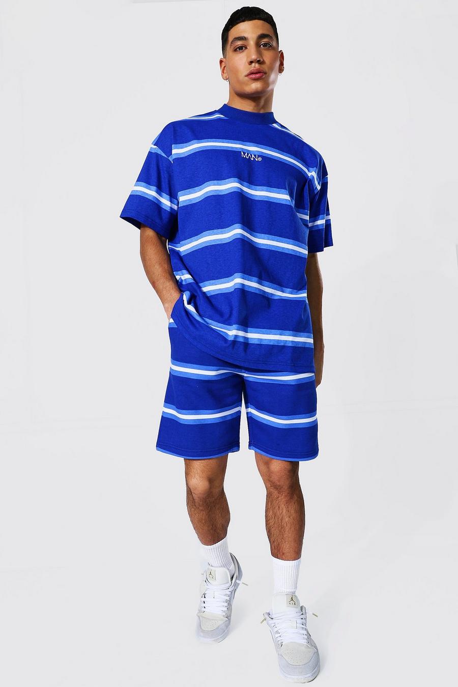 Navy Oversized Original Man Stripe Tee And Short Set image number 1