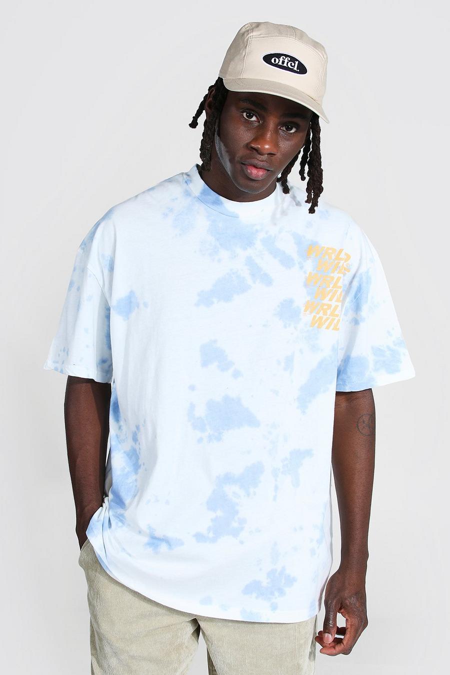 Pale blue Oversized Tie Dye T-Shirt Met Brede Nek image number 1